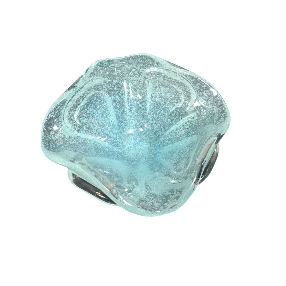 Murano Light Blue Bubble Art Glass Trinket Bowl
